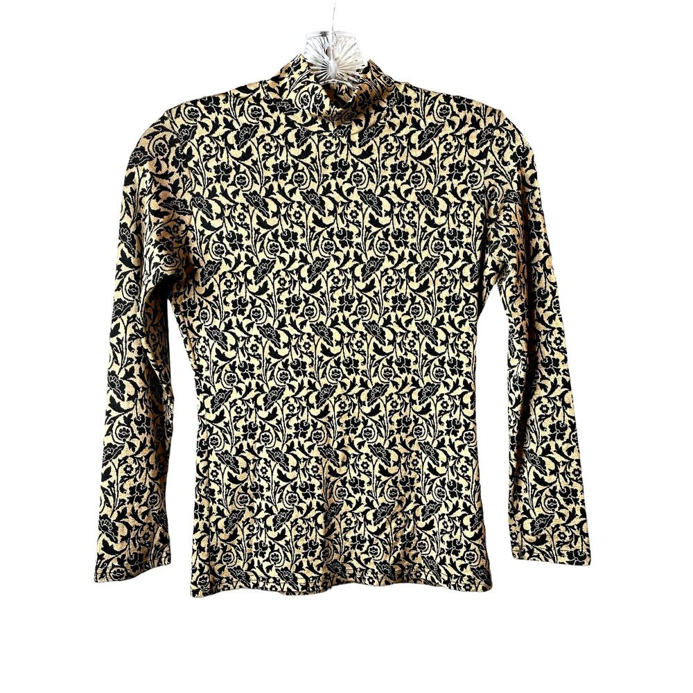 Vintage Jonden Mock Neck Bodycon Top Black Tan M